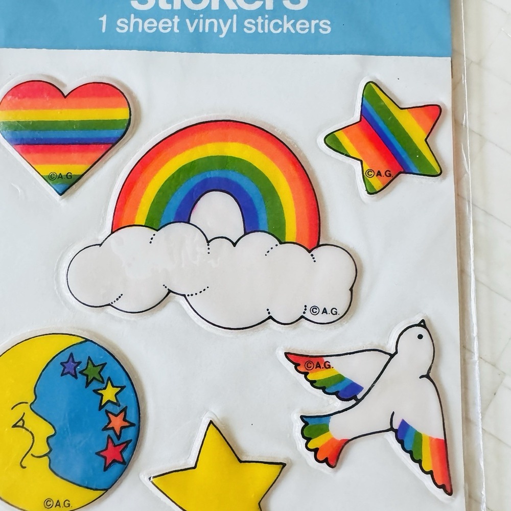 New Vintage 80s American Greetings Puffy Rainbow Colorful Sticker Sheet Rare - Picture 3 of 7